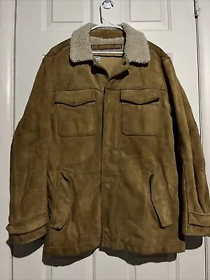 GAP Vintage Suede Sherpa Fleece Jacket Size Large L Tan 90s Y2K Ranch • $29.99