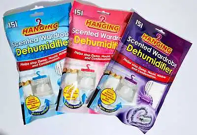 Scented Hanging Wardrobe Dehumidifier Bags Absorbs Moisture Trap Damp Control • £6.99