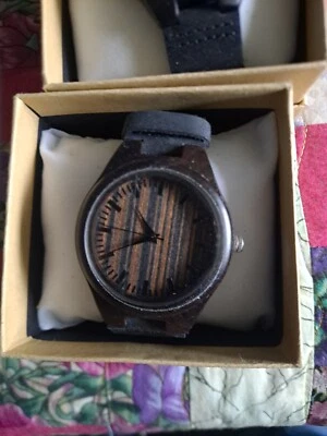 £6.50 • Buy GREAT LOOKING WOODEN Watch QUARTZ Movement LEATHER STRAP