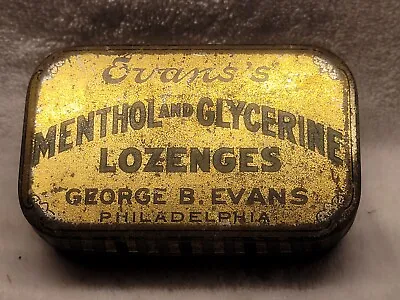 Old Medicine Tin Evan's Menthol Glycerine Lozenges George B Evans Philadelphia  • $24.99