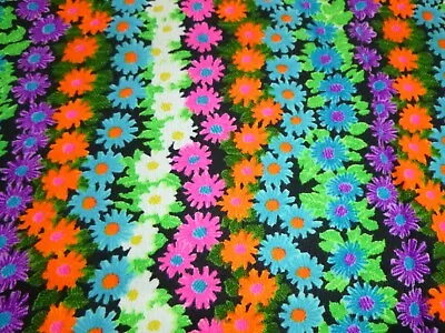 Vtg Hawaiian Style Barkcloth Fabric MOD BRIGHT Daisy Chain Stripes 44.5  X 3 Yds • $64