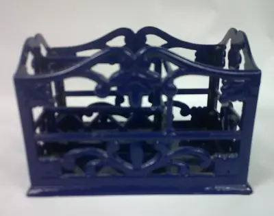 Vintage Dark Blue Cast Iron Silverware Utensil Caddy Condiment Holder • $22.99