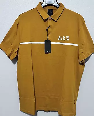 A|X ARMANI EXCHANGE Men's SZ S   SS Milano/New York Logo Jersey Polo Shirt Gold • $44.99