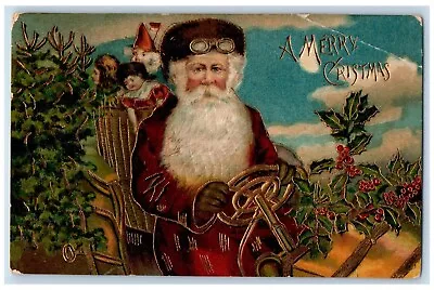 $29.95 • Buy C1910's Christmas Santa Claus Driving Car Holly Embossed Antique Postcard