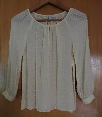 J.Crew Chenille Ivory Silk Polka Dot Blouse Semi Sheer Peasant Top Shirt Sz 6 S • $12.99