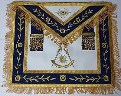 Masonic Apron-Embroidered Past Master Apron Royal Blue With Gold Fringe • $55