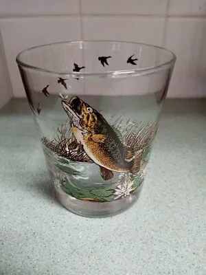 Vintage Barware LARGE MOUTH BASS Lowball Glass 4  Tall  Libbey Sportsman Series • $14.99