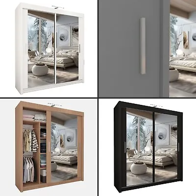 Modern Double Sliding Door Wardrobe Mirror CHICAGO 6 COLOURS - 5 SIZES - 1 LED • £409