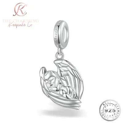 Angel Baby In Wings Charm Genuine 925 Sterling Silver - Memorial Charm Baby Loss • £16.99