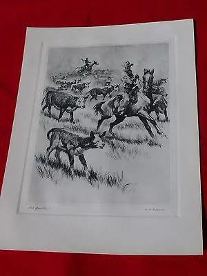 Vintage Signed R H Palenske American Western LOST YOUR MA Cowboy Rescues Calf  • $21.77