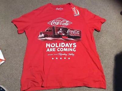 Mens Coca Cola Red Christmas  Holidays Are Coming  Truck T-shirt Size L Large Bn • £0.99