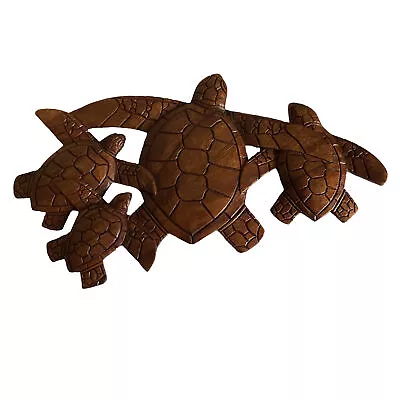  Hand Carved Wooden Beachy Turtle Family Wall Sea Life Decor Hanging  • $34