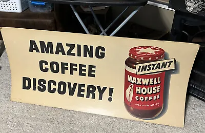 Vintage Extra Large 1960s Maxwell House Instant Coffee Cardboard Sign 44x22 • $99.99