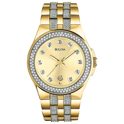 Bulova Men's Quartz Swarovski Crystal Accents Calendar Watch 42mm 98B174 • $190.99