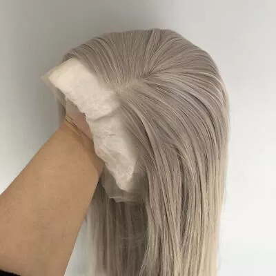 Pre Plucked T Lace Front Wigs Soft Heat Resistant Silver Grey Long Straight • $23.99