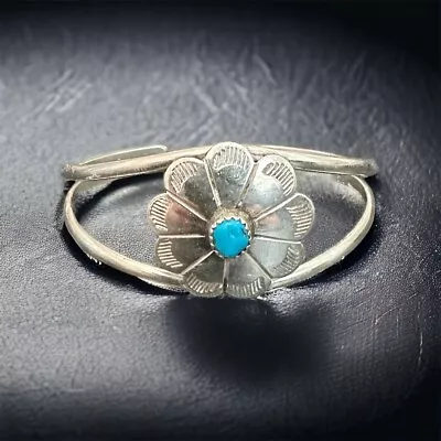 Vintage Navajo Native American Sterling Silver Turquoise Small Cuff Bracelet • $70