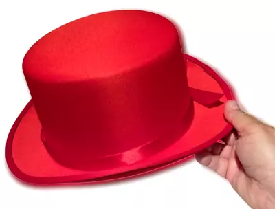 BRIGHT RED SATIN TOP HAT Stage Christmas Magic Magician Adult Costume Prop Clown • $14.89