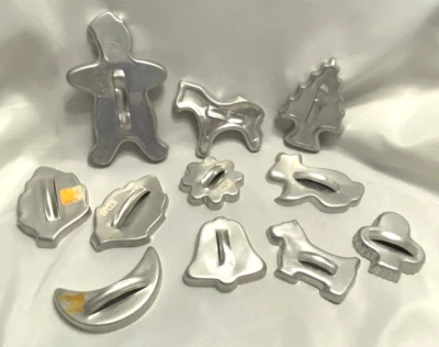 $14.95 • Buy Vintage Lot Of 11 Aluminum Cookie Cutters Christmas Clover Dog Star Tree