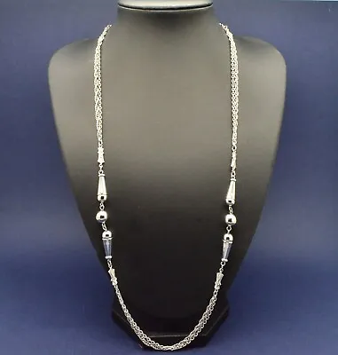 Vintage Necklace 1970s Long Elegant Double Strand Chain Silvertone Jewellery • £2.20