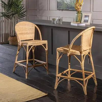 £189 • Buy French Rattan Bistro Bar Stool Counter Chair Rattan Seat Wicker Cain Frame 66cm