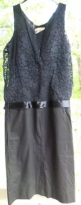 VINTAGE! Ornate Black LACE And COTTON 1950-60 ERA Tagged MR MORT DRESS Satin BOW • $9.99