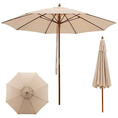 2.8M Pulley Lift Round Patio Umbrella Outdoor Garden Market Parasol • £57.95