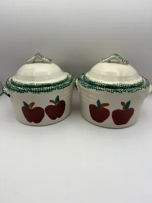 Vintage Set Of 2 Apple Design Casserole Dishes Crocks With Lids And Handles • $19.99