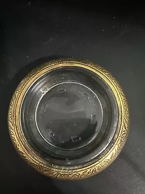 Gold Rimmed Colored Clear Glass Coaster Vintage Metal Ring 4  Diameter • $6.99