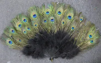 Peacock Feather Fan Attach To Marabou  Feather Fan .Halloween Party. USA Seller • $45