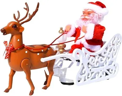 Christmas Electric Santa Claus Sleigh Deer Toy Decorative Music Lights Gift Set • £15.89