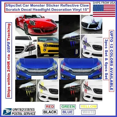 Monster Car Auto REFLECTIVE HEADLIGHT STICKERS Scratch Stripe Claw Vinyl Decals  • $5.99