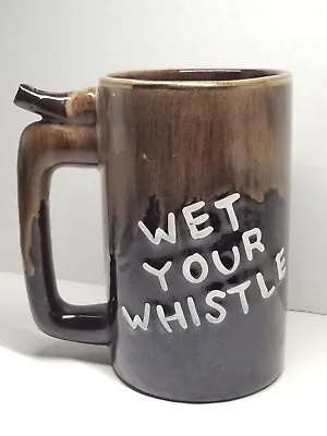 Vtg 14oz Wet Your Whistle Drip Glaze Red Clay Pottery Mug Whistle For Your Beer • $13