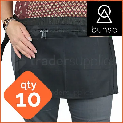 10 X BUNSE 4 Pocket Black Denim Market Trader Money Bag Cash Belt Pocket Pouch • £126.99