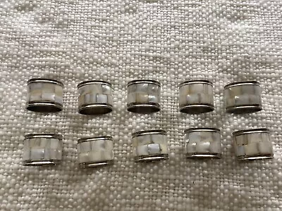 10 Mother Of Pearl Silver Napkin Rings • $45