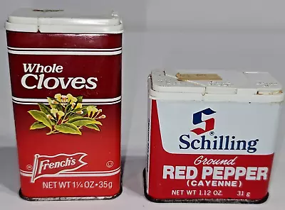 Vintage Schilling Ground Red Pepper Cayenne And French's Whole Cloves Spice Tins • $13.99