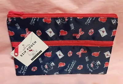 Sanrio Hello Kitty  Pouch Slim Cosmetics Bag With 2 Zipper Pencil Case Blue New  • $15.99
