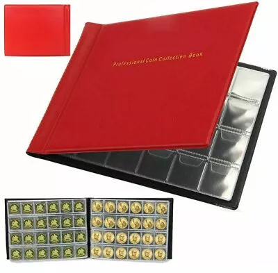 240 Coin Collection Red Album Case Holder Coin Collecting Book UK • £4.99