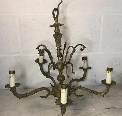 Antique Vintage Ornate Brass Chandelier 5 Arm Candle Electric Hanging Light • $224.95