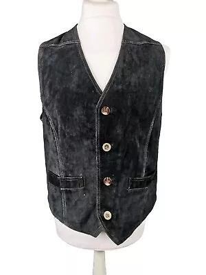 Vintage Men's Black Soft Leather Suede Western Waistcoat Vest Size 42 Cowboy • £24.95