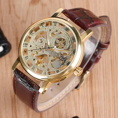 WINNER Mens Transparent Skeleton Watch Hand-Winding Mechanical Wristwatch Luxury • $18.79