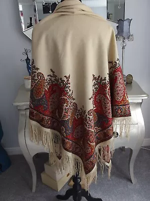 Antique Hand Printed Early Victorian Wool Shawl • £120