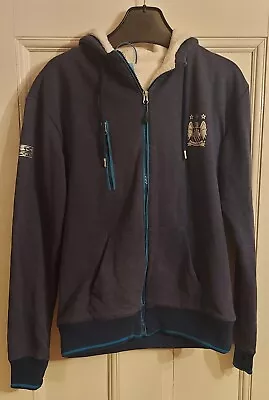 Used Manchester City Football Tech Sport Jacket Hoodie Navy Blue Very Good • £12.25