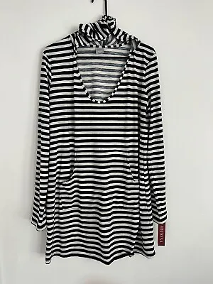 Merona Women's Blue White Stripe Hooded Long Sleeve Tunic Top Shirt Size Large • $13.99