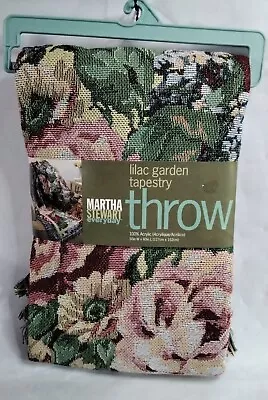 Vintage Martha Stewart Throw Blanket Roses Tapestry Farmhouse Lilac Garden NOS • $34