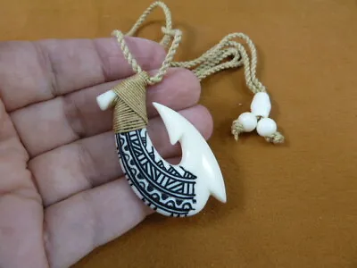 MA-13-A MAORI Style FISH HOOK Aceh Bovine Bone Etched PENDANT Jewelry Necklace • $26.99