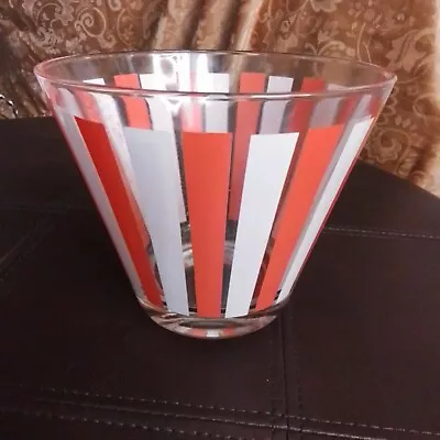 Vintage Glass Ice Bucket Orange & White Vertical Stripes Panels MCM • $17.95