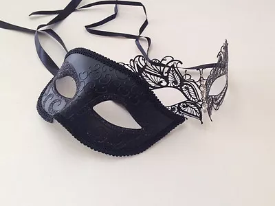 Black Laser Cut Venetian Crystal Mask Masquerade Prom Wedding Party Female Male  • $18.45