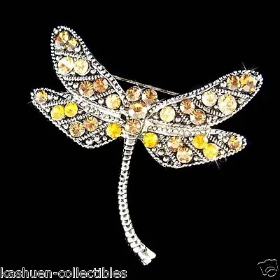 £42.46 • Buy Brown Dragonfly Made With Swarovski Crystal Topaz Antique Style Pin Brooch Gift