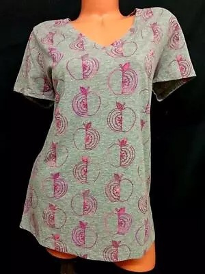 Mossimo Gray Apples Print V Neck Stretch Short Sleeve Plus Top XXL • $13.99