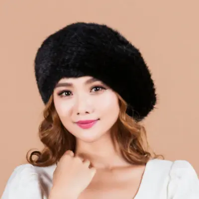 Real Mink Hat  Fur Hat Ladies Winter Warm Fashion Beret Handmade Knitted Fur Cap • $47